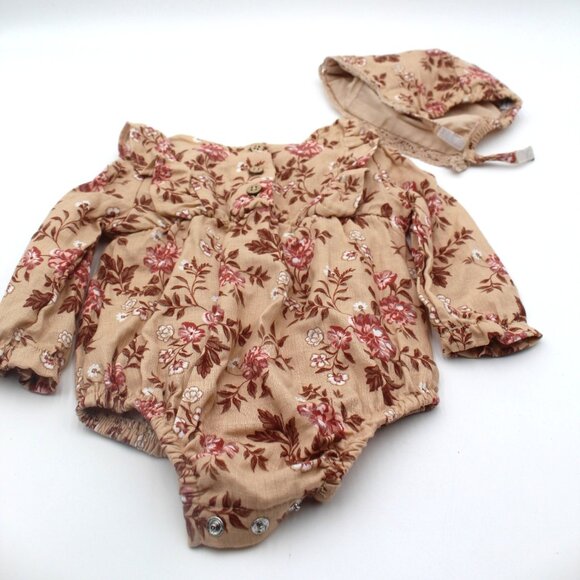 Nicole Miller Baby Girl Floral Bodysuit & Bonnet 2 Piece Outfit Size 3-6 Months - Picture 1 of 8